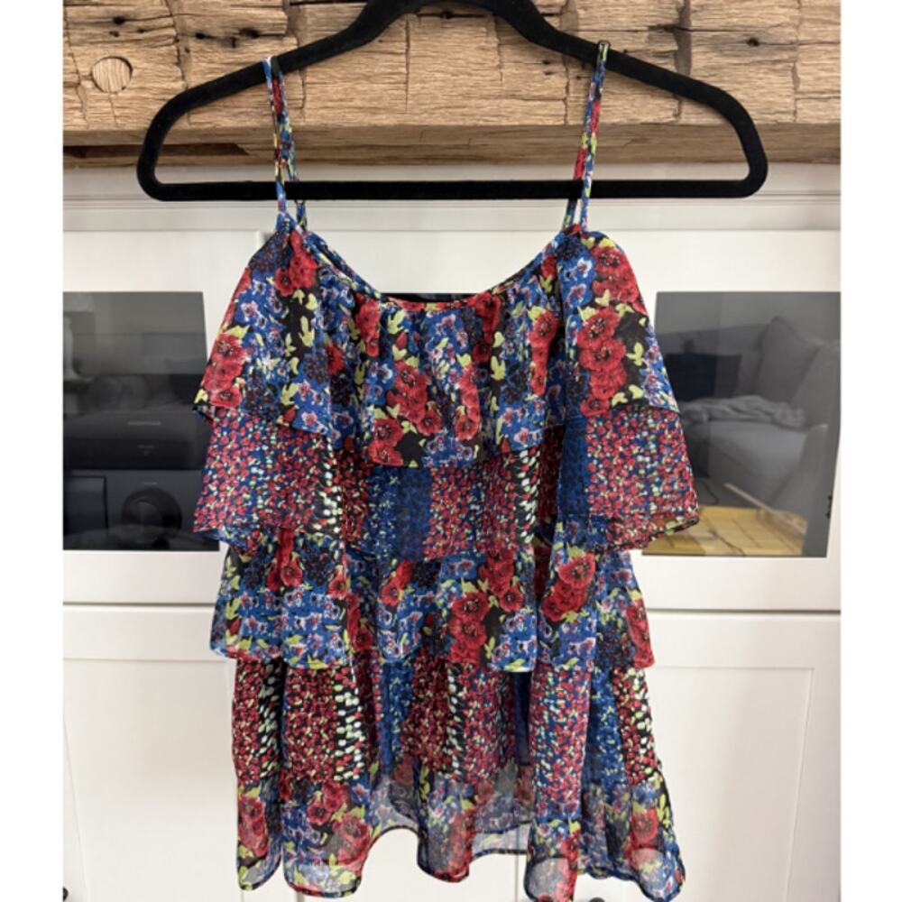 Allen B. by Allen Schwartz Floral Tiered Ruffle Tank Top Size M Boho Chic